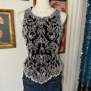 Vintage Y2K Elegant Black and White Beaded Women's Top